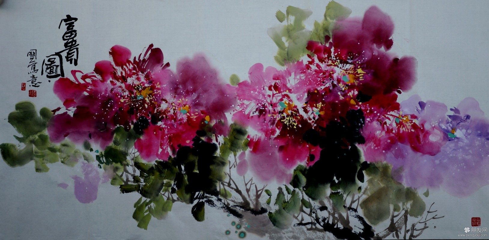 国画==牡丹百图【12】(写意牡丹横幅 12)02